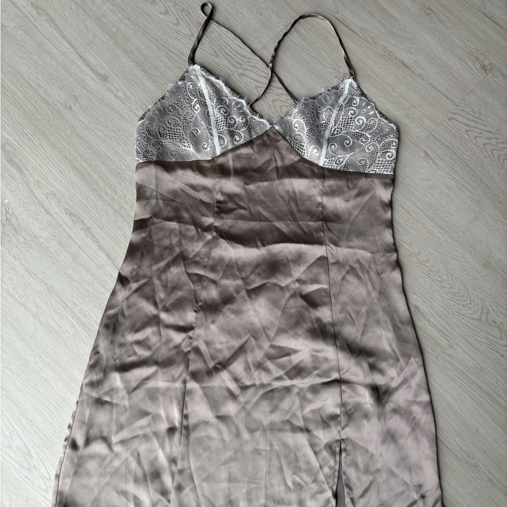 Garage Champagne Satin Slip with Lace Trim